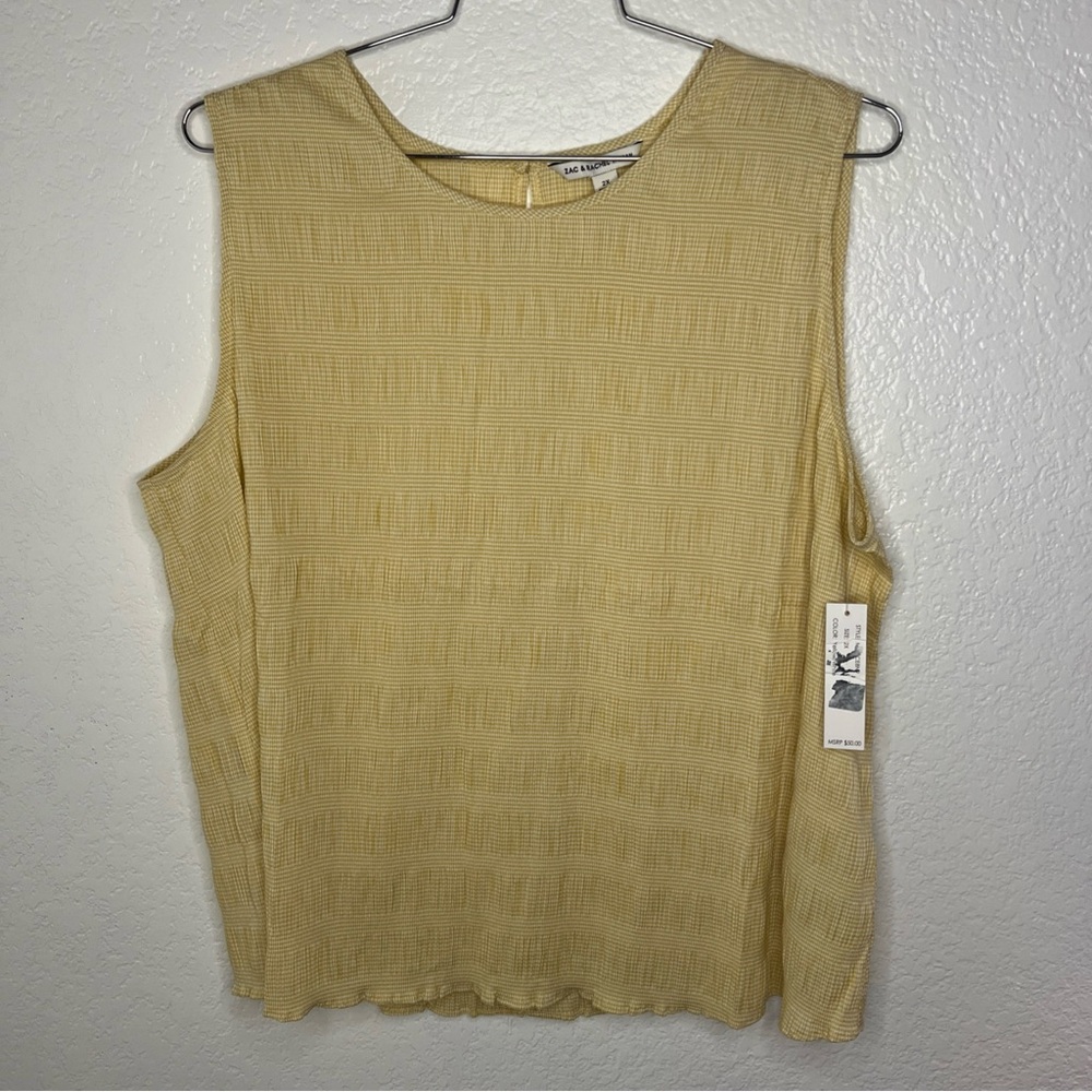 Nwt Zac & Rachel Woman Plaid Sleeveless Pleated Yellow White  Blouse Size  2x